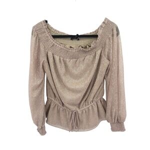 Metallic Peplum Blouse Womens M Off Shoulder Smocked Boho Romantic Going Out